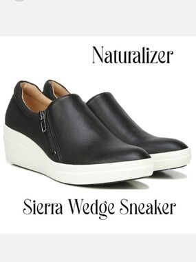 Naturalizer Sierra Black Wedge Slip-On Comfort Sneakers with White Sole Wmns 8.5